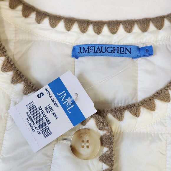 J. McLaughlin NWT Danica Quilted Jacket S Egret White Button Closure Embroidered - Picture 5 of 11